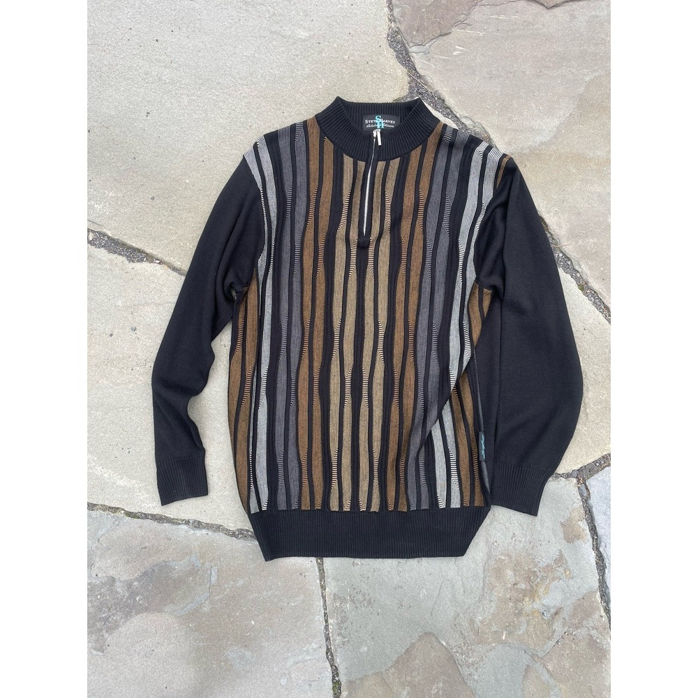 Steve Harvey Celebrity Edition Men's L 1/4 Zip Sweater Striped Career Black Gold